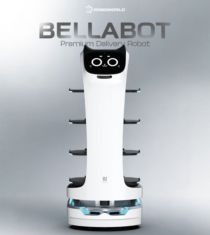 Robot phục vụ PUDU BellaBot với màn hình mặt mèo biểu cảm